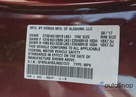 2018 Honda Odyssey Touring z USA, uszkodzony, nr VIN 5FNRL6H8XJB037572